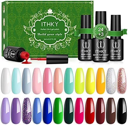 Gel Nail Polish Kit - ITHKY 24 Pcs Soak Off Nail Polish Set Pink Blue Green Yellow Nail Polish UV... | Amazon (US)