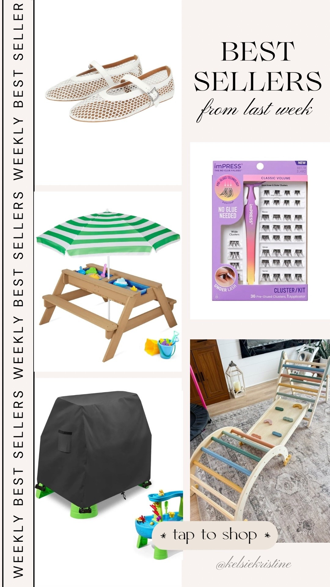 Last weeks best sellers // toddler finds / pikler indoor play set / sand and water table / water table cover / impress false lashes / mesh ballet flats 

#LTKmomlife #LTKKids #LTKBeauty