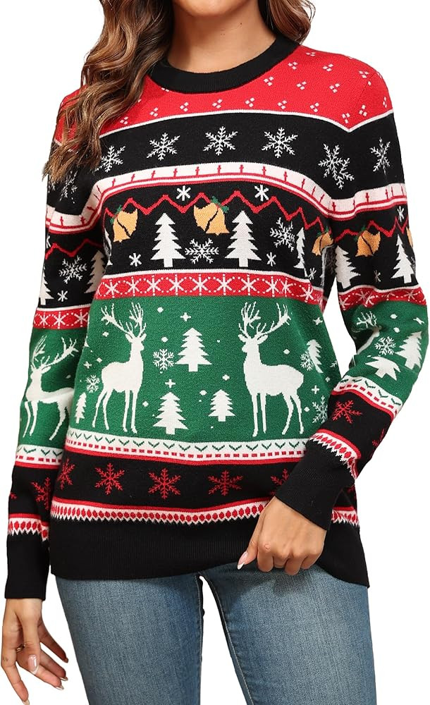GRECERELLE Women's Ugly Christmas Sweater Funny Christmas Tree Tunic Pullover Reindeer Crew Neck ... | Amazon (US)