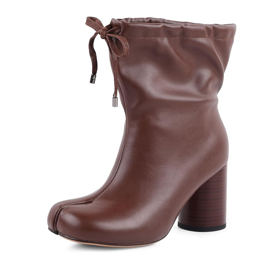 Tabi Boots For Women Split Toe Ankle Boots With Lace Up Details Chunky Block Heel Wide Calf Booti... | Amazon (US)