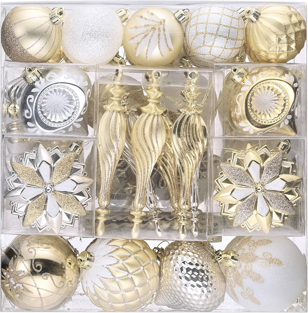Valery Madelyn Ornaments for Christmas Trees, 130ct White and Gold Shatterproof Christmas Tree De... | Amazon (US)