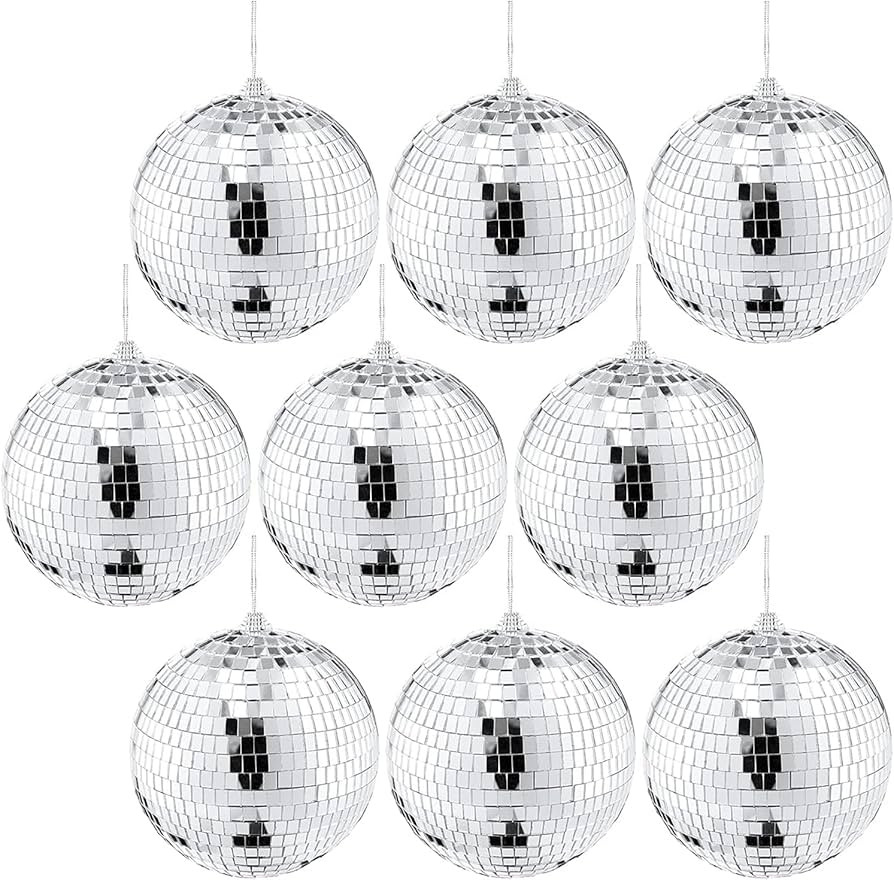 9 Stück Silber 10cm Spiegel Disco Ball,Hängendes Disco Licht,Glitzerkugel,Silber Discokugel,Wei... | Amazon (DE)