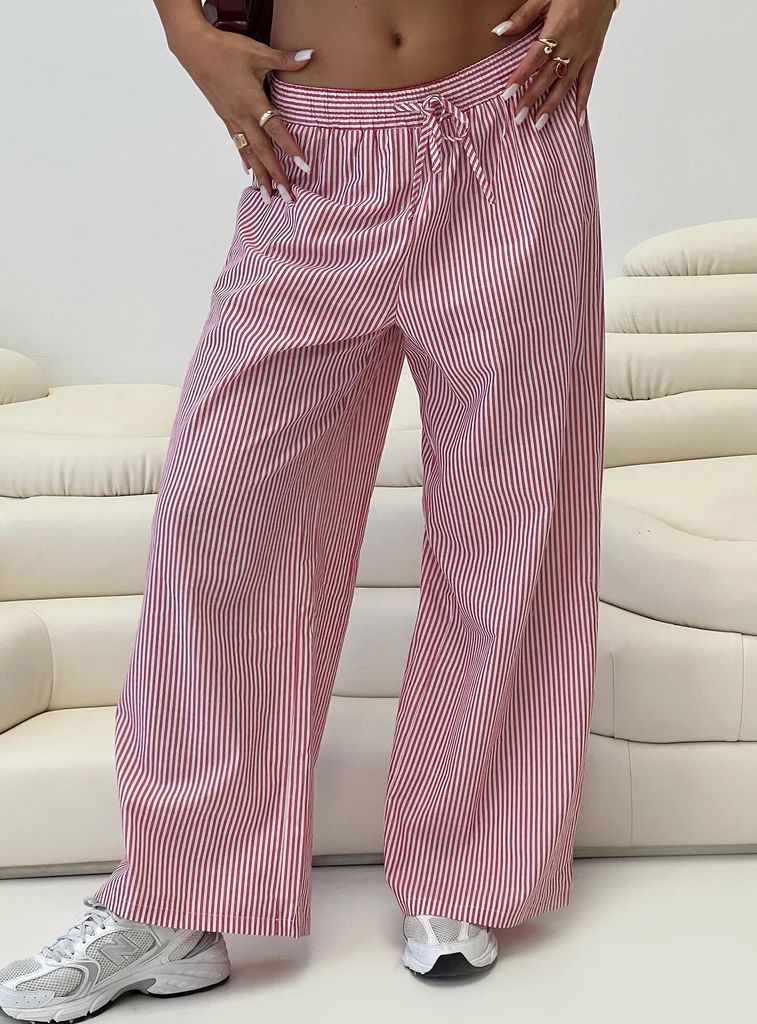 Holiday Tie Front Pants Red/White Stripe | Princess Polly US