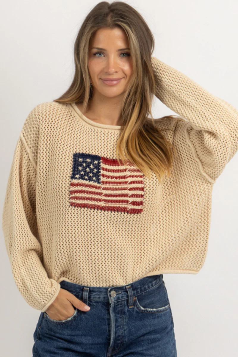 USA BEIGE KNIT SWEATER | L'ABEYE