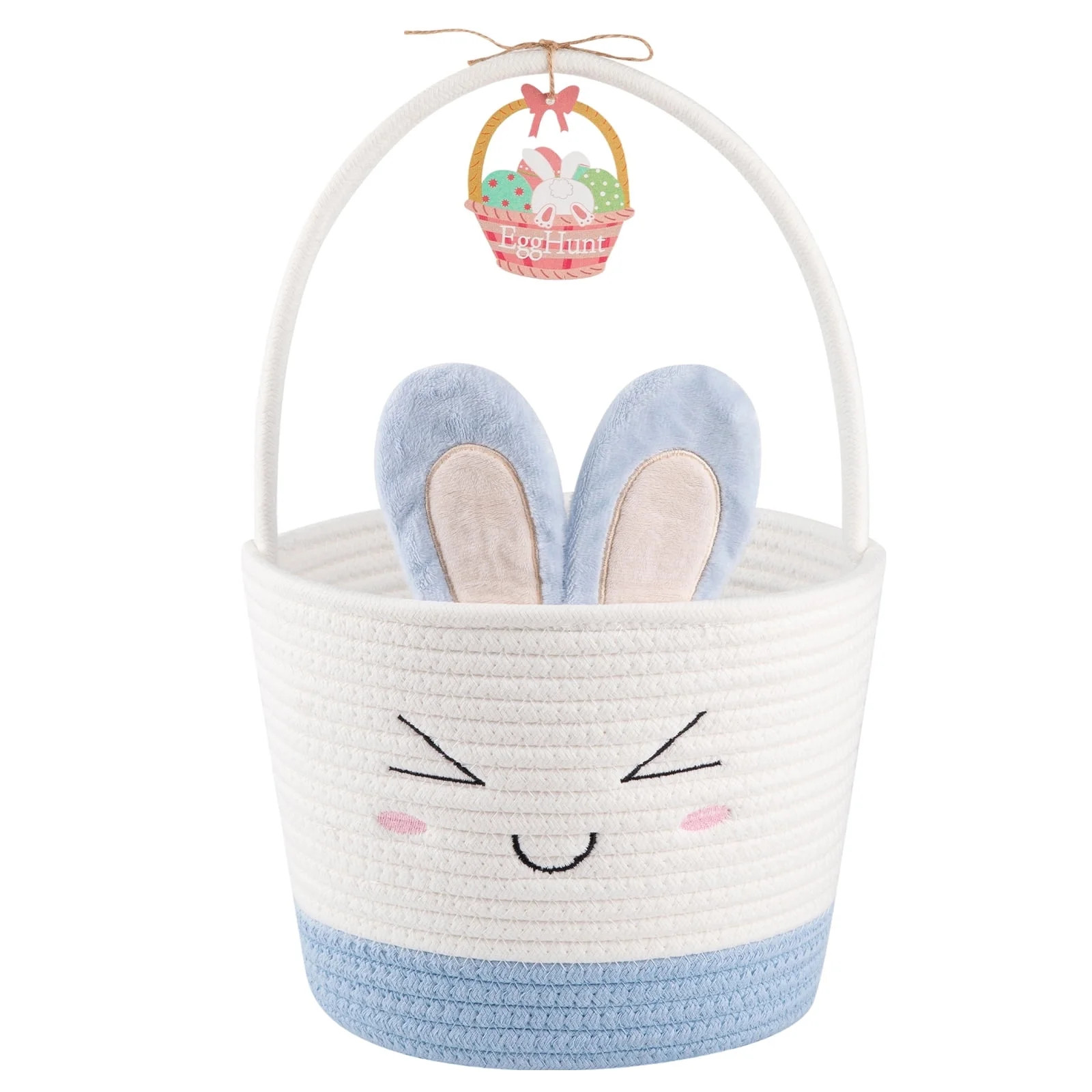 CHERISHGARD Easter Cute Bunny Baskets for Kids Egg Hunt，Basktes with Bunny Ears，Small Woven R... | Walmart (US)