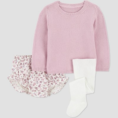 Carter's Just One You® Baby Girls' 3pc Floral Sweater & Bloomer with Tights Set - Pink 9M | Target