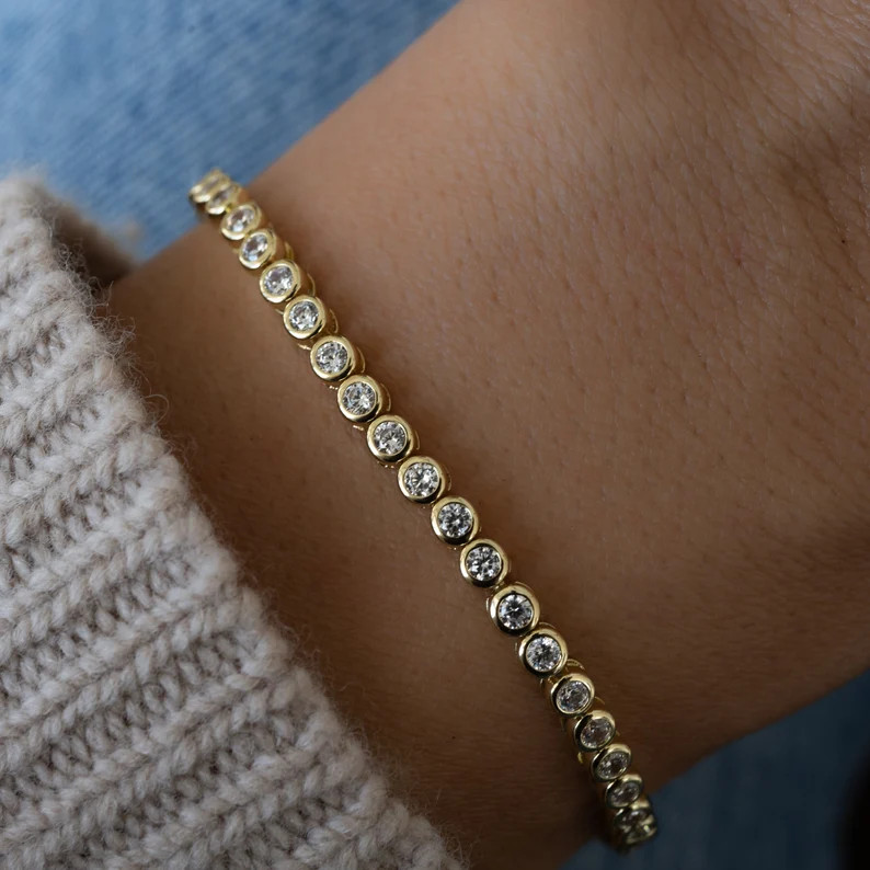 Tennis Bracelet, Gold Tennis Bracelet, Cubic Zirconia Tennis Bracelet, Dainty Bracelet, Diamond B... | Etsy (US)
