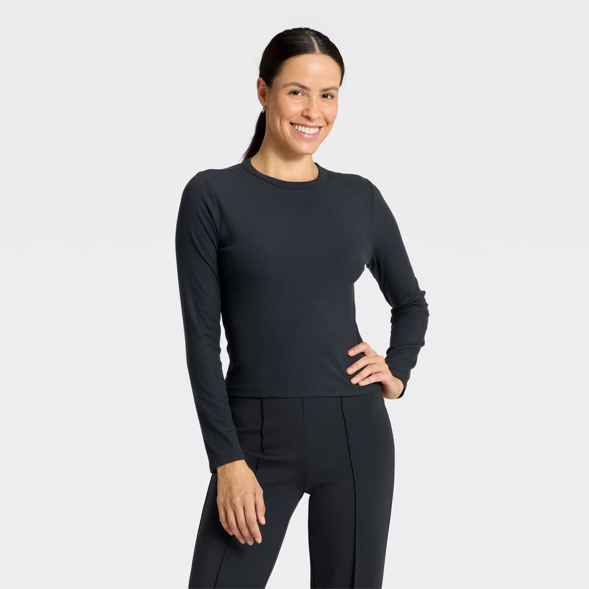 Women's Modal Ribbed Long Sleeve Top - All In Motion™ Black XS | Target