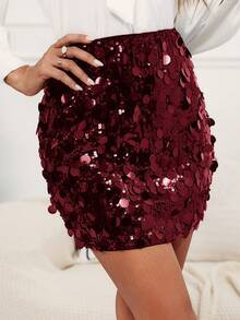 SHEIN Clasi Women's Solid Color Fashionable Sequin Bodycon Mini Skirt | SHEIN
