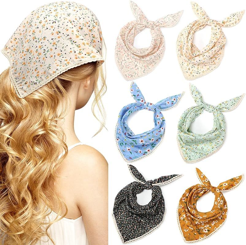6 Pcs Floral Hair Bandanas Head Kerchief Print Chiffon Hair Scarf with Ties Flower Mesh Lightweig... | Amazon (US)