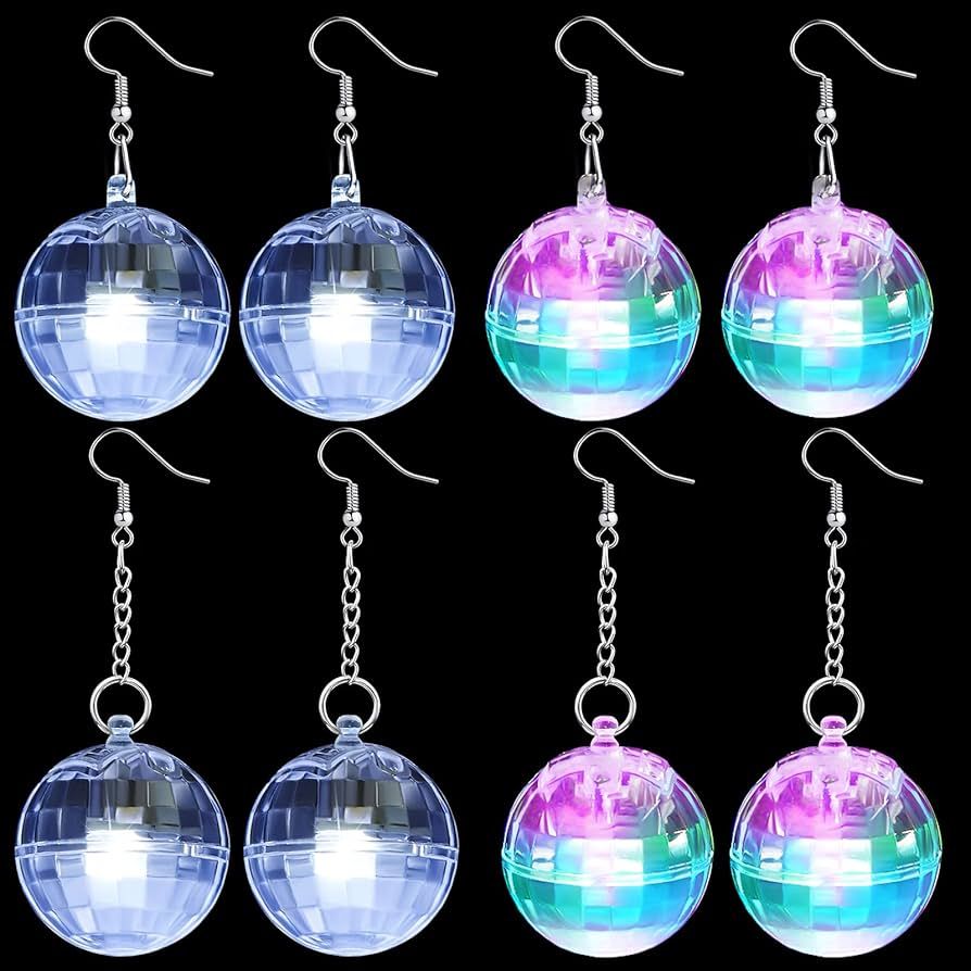 Henoyso 4 Pairs Light up Disco Ball Earrings LED Light Earrings 60s 70s Earrings for Women Girls ... | Amazon (US)