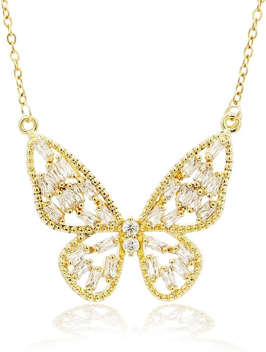 Exquisite Butterfly Necklace for women, 14k Gold Plated Dainty Choker, Cute Handmade Jewelry Gift... | Amazon (US)