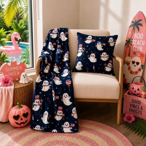 Summer Ween Oversize Super Soft Plush Throw Blankets, Patio Pool Halloween Throws, AMERICANA GHOS... | Walmart (US)