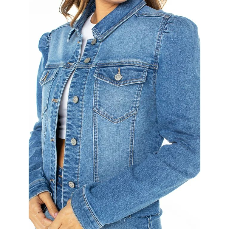 Celebrity Pink Juniors’ Puff Sleeve Denim Jacket, Sizes XS-XXXL | Walmart (US)