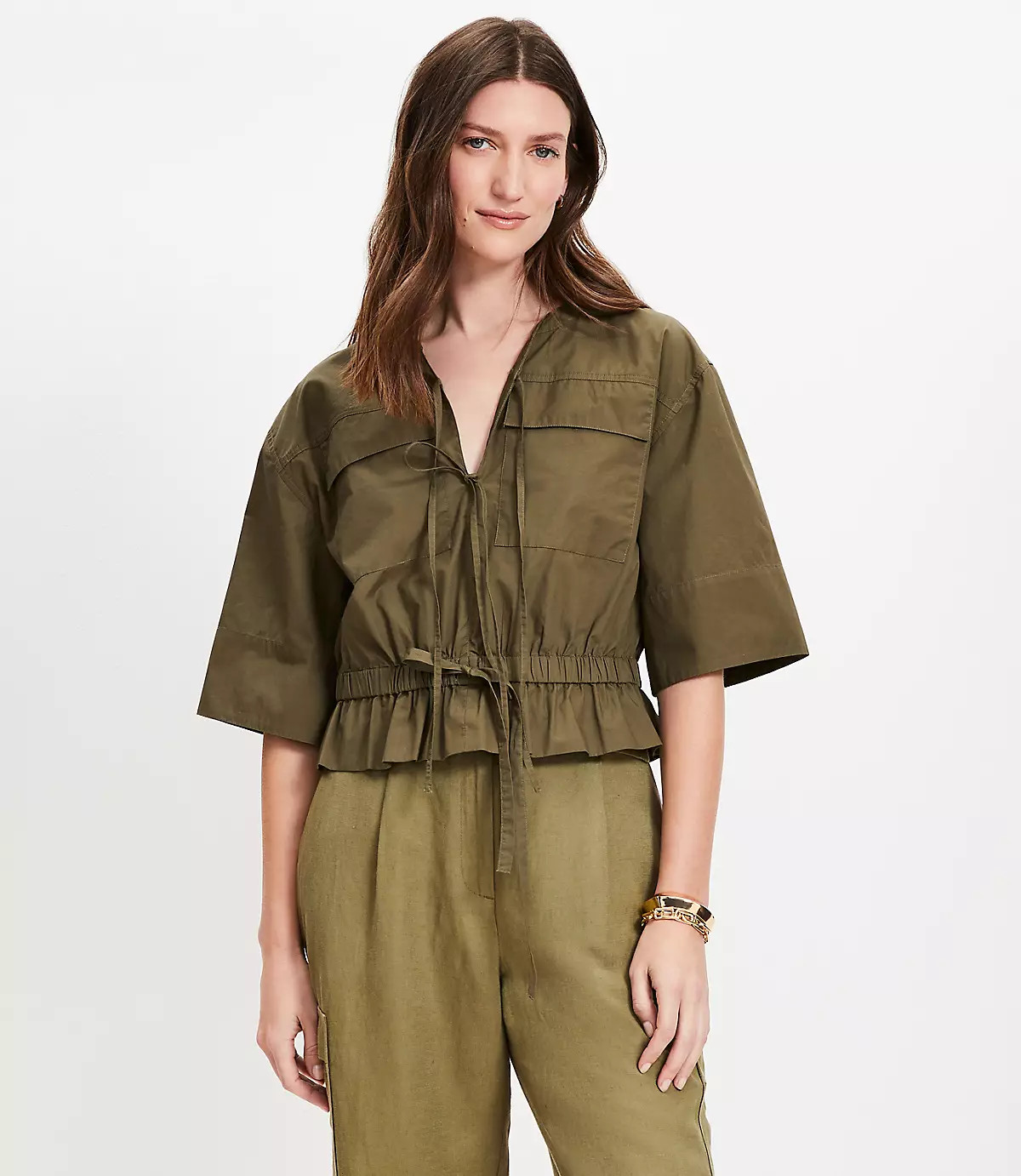 Poplin Safari Peplum Top | LOFT