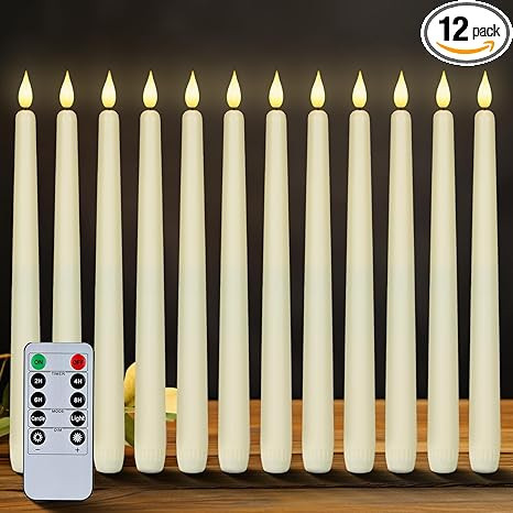 Homemory 12 Pcs Flameless Taper Candles with Remote Timer Dimmer, 11 inches Ivory Taper Candles B... | Amazon (US)