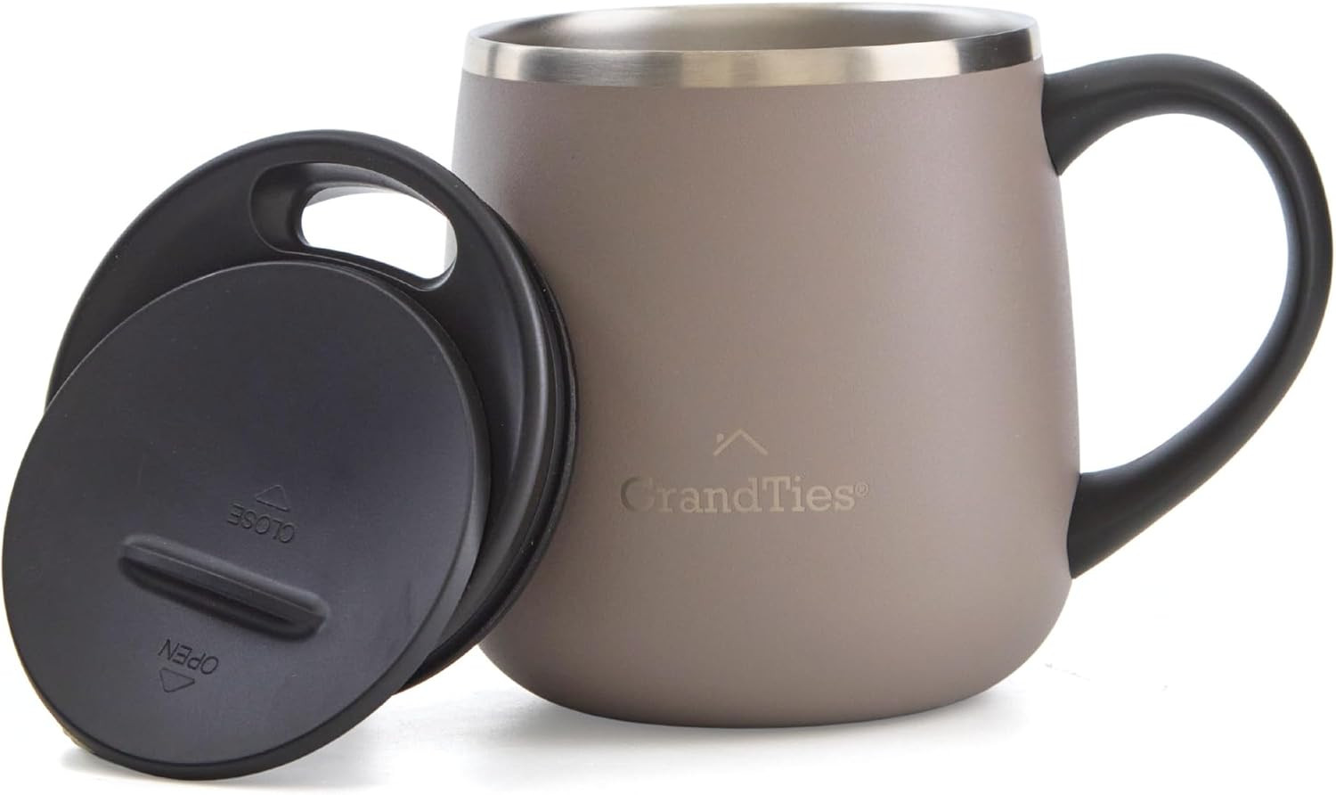 GRANDTIES 11oz Insulated Coffee Mug with Sliding Lid, Wine-Glass Shape Thermal Tumbler with Double Walled Vacuum Stainless Steel to Keeps Beverages Hot or Cold (Caffè Latte) | Amazon (US)