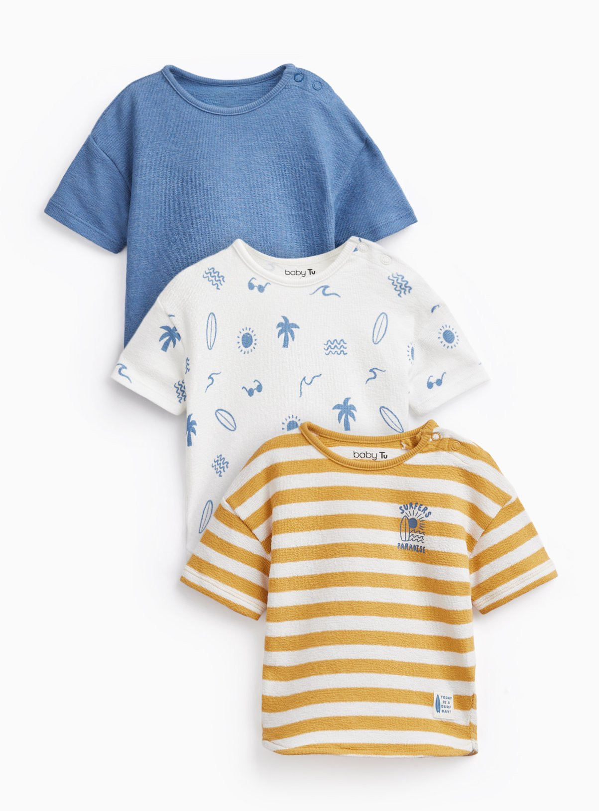 Beach & Stripe Print T-Shirts 3 Pack 3-6 months | Tu Clothing