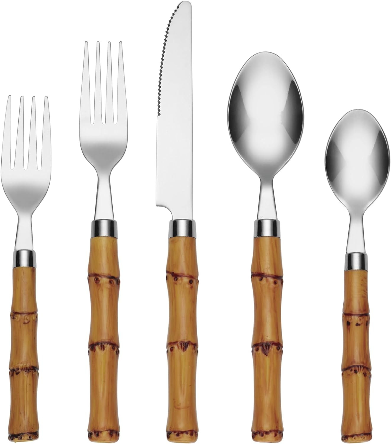 Cambridge Silverware Set, Plastic Bamboo-Shaped Handle 20-Piece Flatware Set, 18/0 Stainless Stee... | Amazon (US)