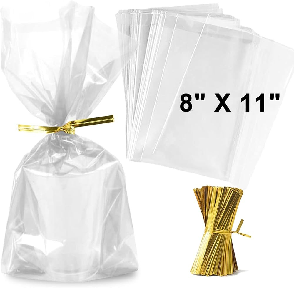 Zcintert Clear Cello Cellophane Treat Bags, 100 Pcs - 8" x 11"(2mils), Plastic Gift Bags for Cand... | Amazon (US)
