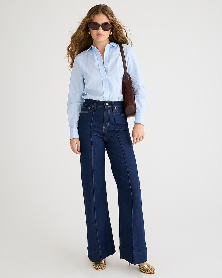 Pintuck denim trouser in Rinse wash | J. Crew US