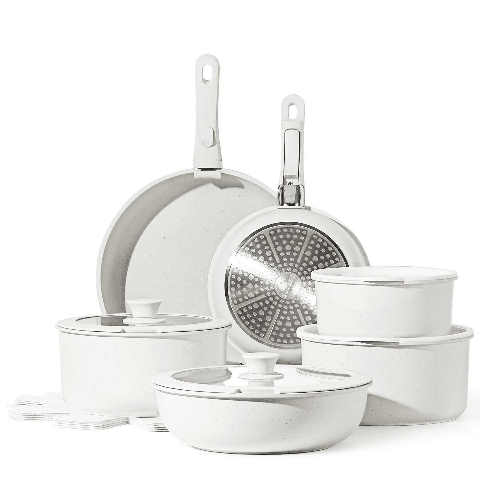 Carote Nonstick Cookware Sets, 17 Pcs Non Stick Pots and Pans Set with Removable Handle, White | Walmart (US)