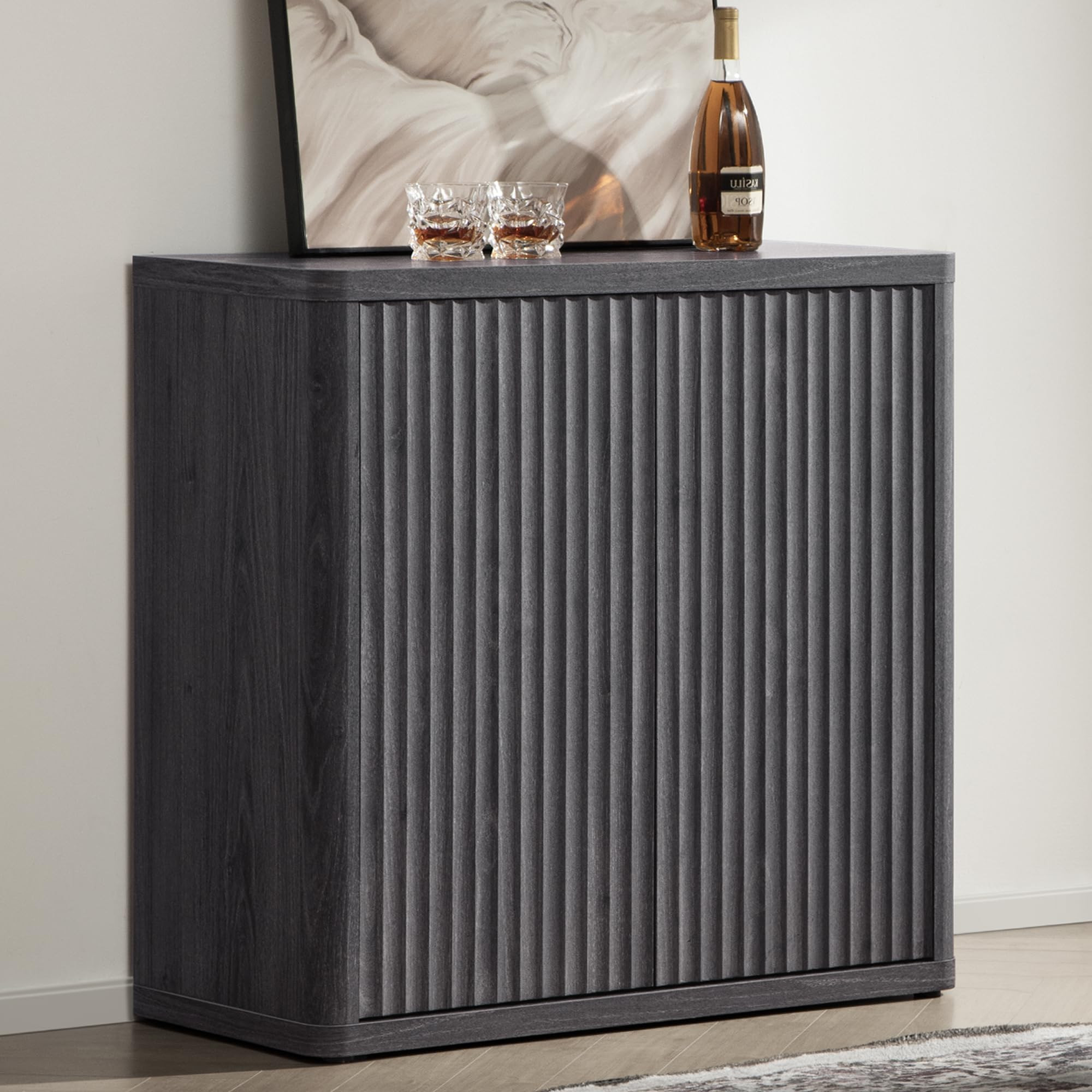 SICOTAS Buffet Cabinet with Storage Sideboard Accent Modern Credenza with Doors & Shelves Fluted ... | Amazon (US)