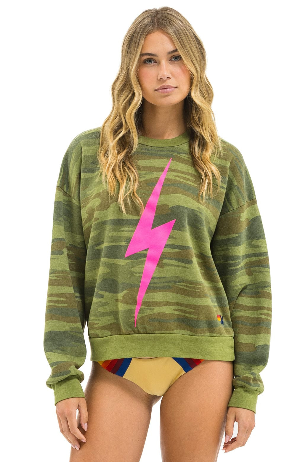 BOLT RELAXED CREW SWEATSHIRT - CAMO // NEON PINK | Aviator Nation