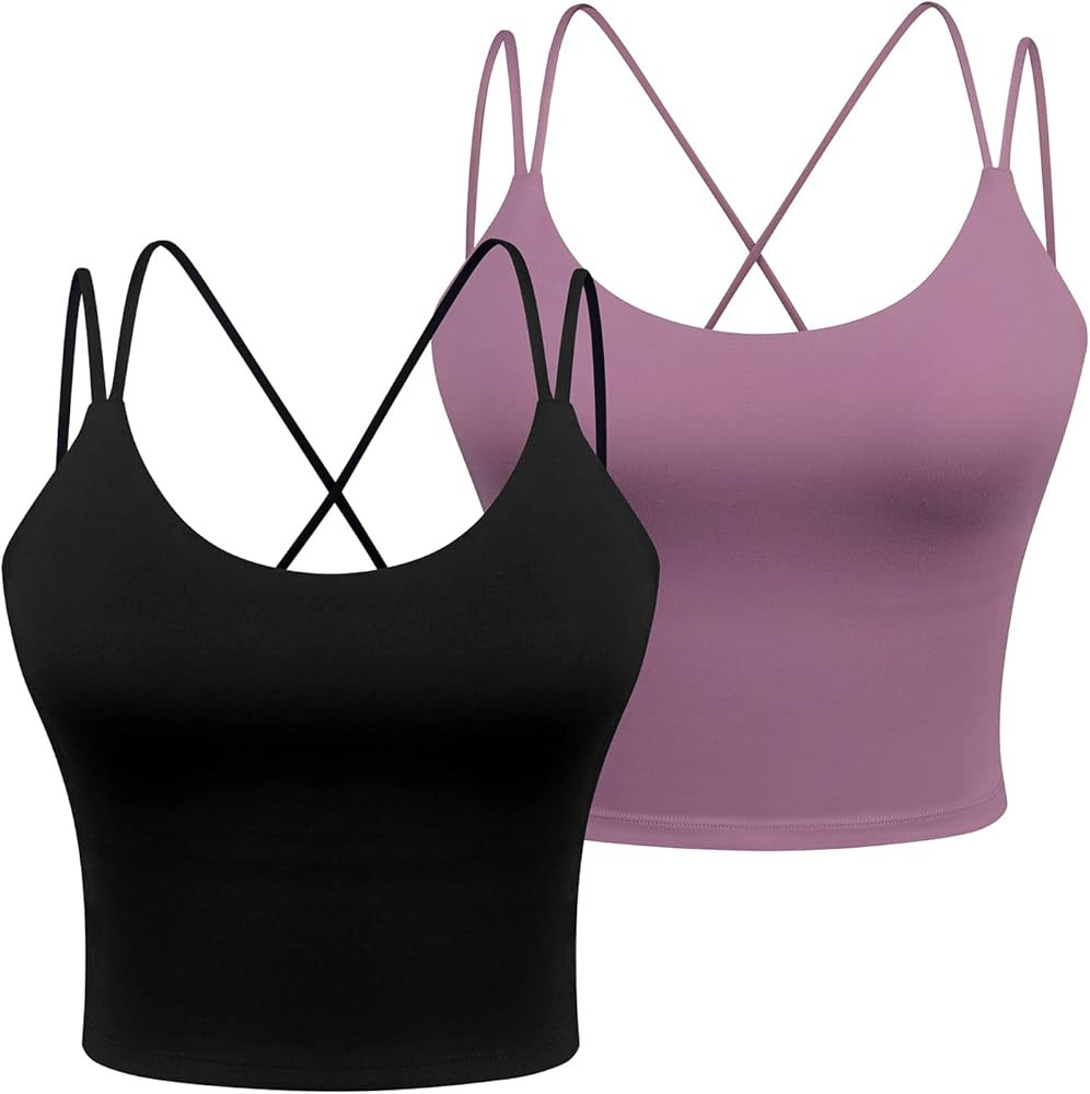 Women's Longline Sports Bra Padded Strappy Yoga Bra Fitness Running Workout Crop Tank Top（2pack... | Amazon (US)