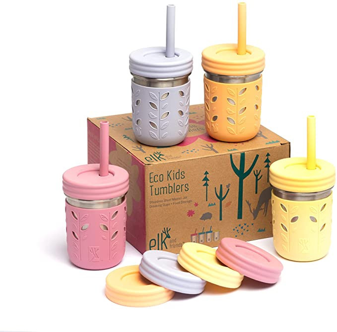 Elk and Friends Stainless Steel Cups | Mason Jar 10oz | Kids & Toddler Cups with Silicone Sleeves... | Amazon (US)