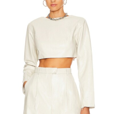 LeatherViz Womens White Leather Tshirt Long Sleeves Leather Crop Blouse Top  | eBay | eBay US