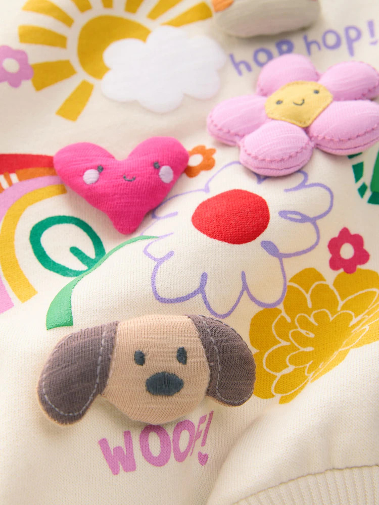 Cream Stripe Padded Characters Sweatshirt and Barrel Leg Joggers Set (3mths-7yrs) | Next US