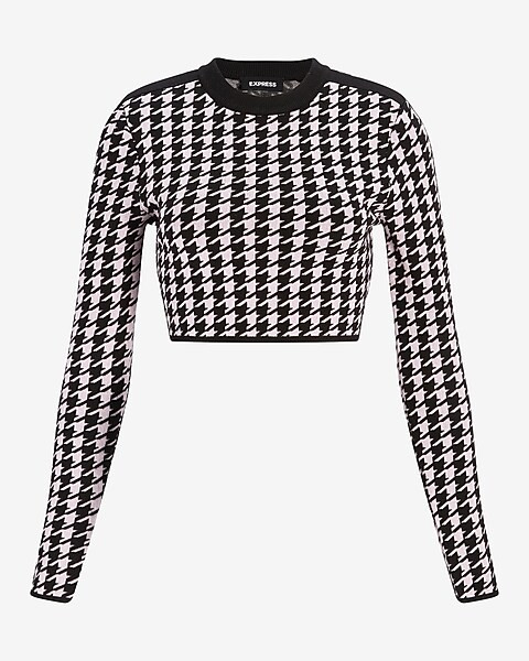 Houndstooth Strong Shoulder Cropped Sweater | Express