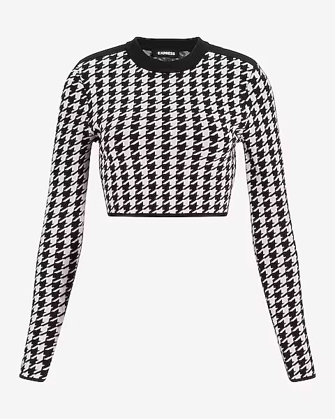 Houndstooth Strong Shoulder Cropped Sweater | Express