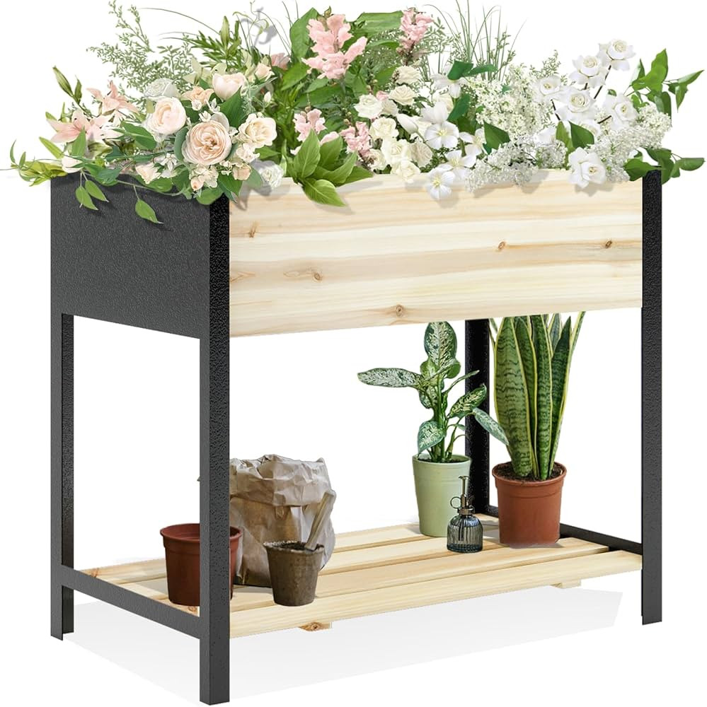 Raised Garden Bed with Legs, Metal & Wood Elevated Planter Box for Outdoor Plants, Vegetables, Fl... | Amazon (US)