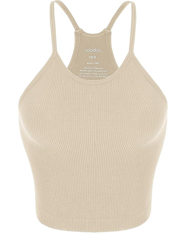 ODODOS Women's Crop Seamless Rib-Knit Camisole Strappy Racerback Cropped Tank Tops | Amazon (US)