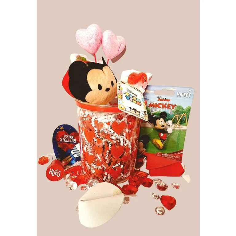 Tsum Tsum Mickey Mouse Happy Valentines Gift Basket, Plush Stuffed Toy Candies & Reusable Toy Buc... | Walmart (US)