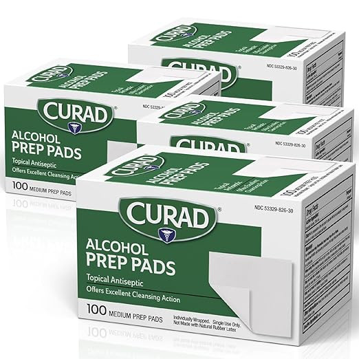 CURAD Alcohol Prep Pads (Pack of 4 Boxes) | 400 Pieces of Medium Isopropyl Alcohol Wipes Individu... | Amazon (US)