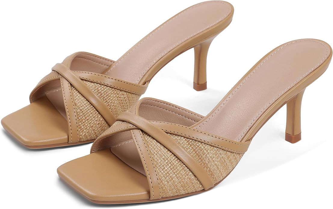 Eteridrey Kitten Heels for Women, Mesh Short Heels, Comfortable Square Open Toe 3 Inch Heel, Slip... | Amazon (US)