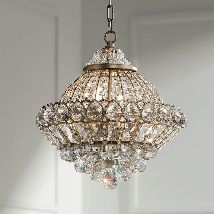 Wallingford 16" Wide Antique Brass Crystal Chandelier - #W6879 | Lamps Plus | Lamps Plus