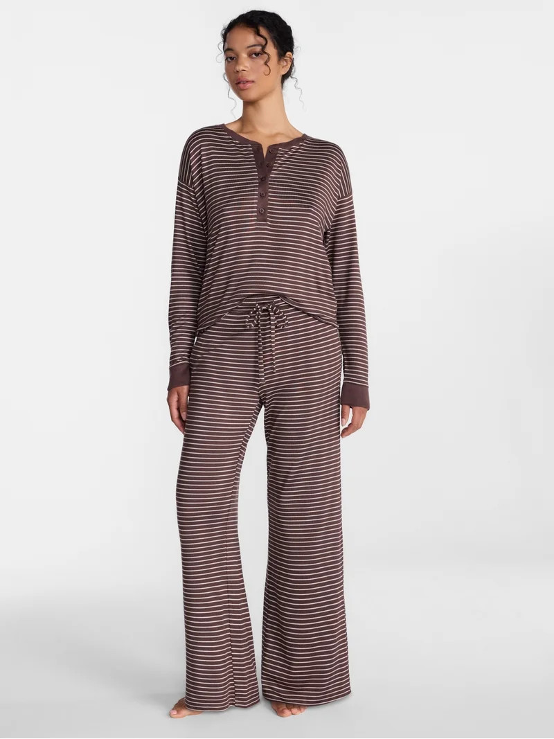 Joyspun Women's Cozy Lounge Collection Hacci Henley Top and Pants, 2-Piece Pajama Set, Sizes XS-3... | Walmart (US)
