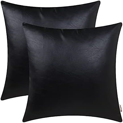 Brawarm Pack of 2 Black Leather Throw Pillows 18 X 18 Inches, Black Faux Leather Decorative Throw... | Amazon (US)