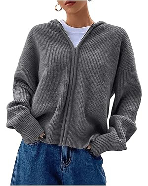 SOLY HUX Women's Zip Up Hooded Cardigan Sweater Knitted Drop Shoulder Fall Hoodies Outerwear | Amazon (US)
