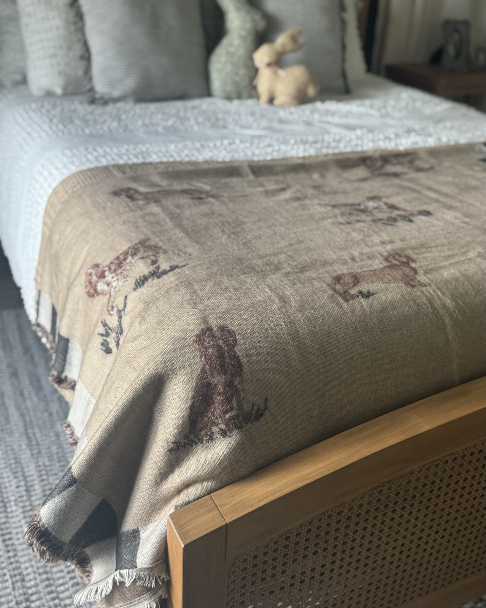 I had you guys help me choose between two blankets for our guest room… and this is the one I ended up going with 🐕

I loved it online but wasn’t 100% sure how it would look in here—and it ended up being perfect for the space

This room has a little bit of a British colonial feel, and the dogs + hunting scene tie in so well with everything else we have going on

And I found it on sale, which made me love it even more 😅

I linked it here if you want to see it or grab one while it’s still available. I linked some other options too!

Anthropologie blanket, dog print blanket, guest bedroom decor, British colonial style, neutral bedroom ideas, cozy bedding, unique throw blanket, home decor finds

#LTKHome