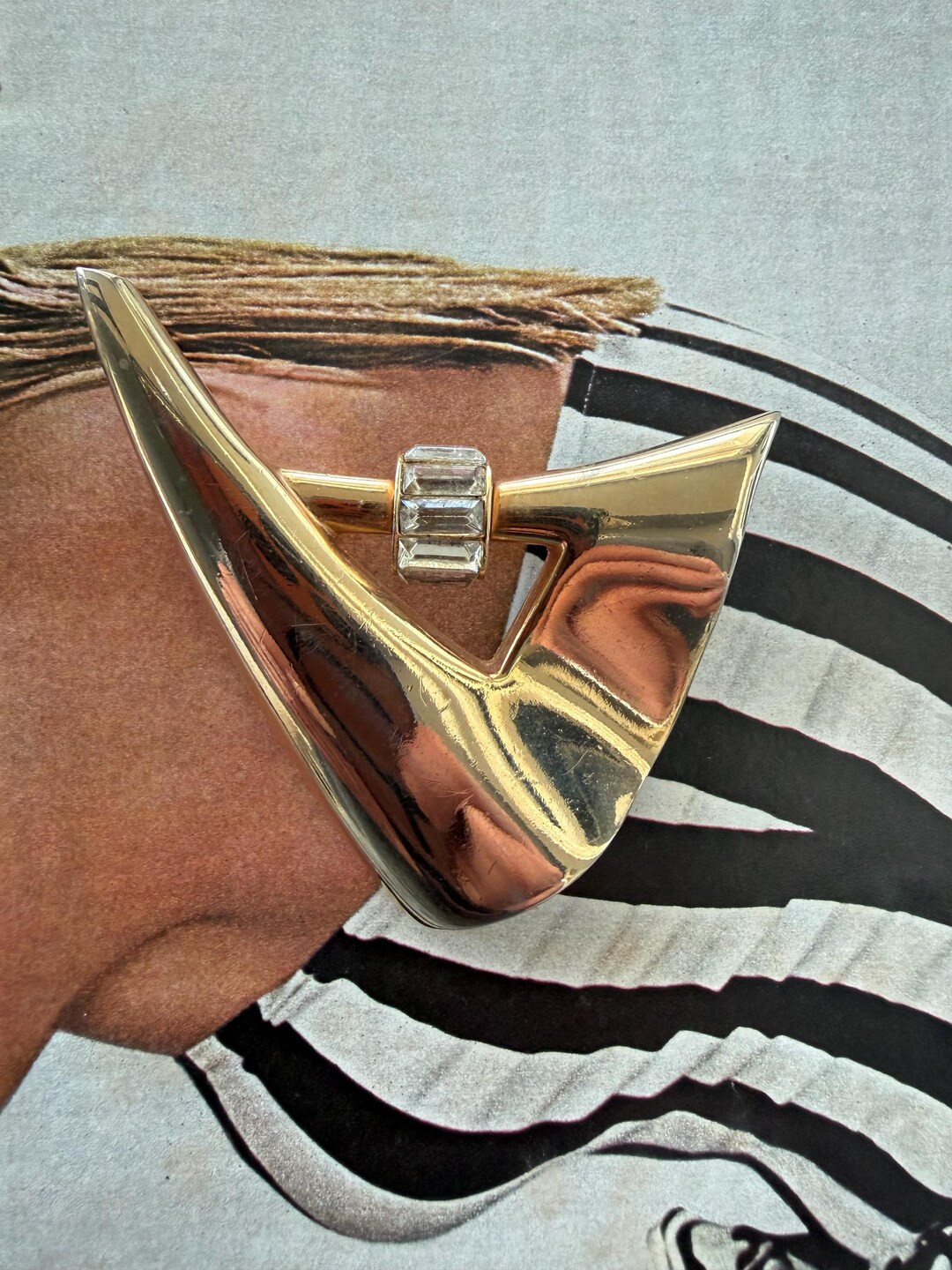 1960s P And M Paris Signed Gold Tone Abstract Brooch With Baguette Rhinestones Mid Century Modern... | Etsy (US)