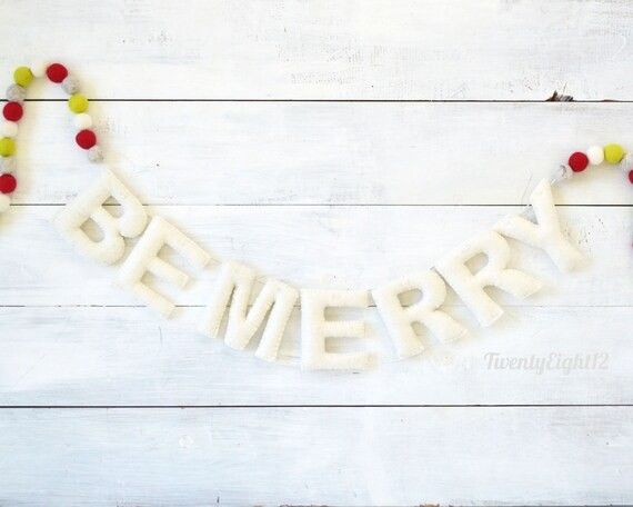 Felt Ball and Letter Garland  Be Merry Banner  Holiday Felt | Etsy (US)