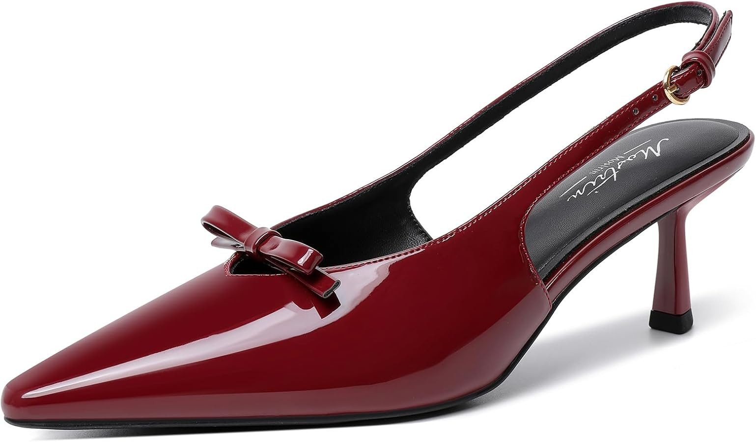 Mostrin Kitten Heels for Women Pointed Toe Pumps Patent Leather Low Heel Slingback Heels with Buc... | Amazon (US)