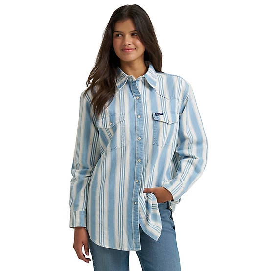 Wrangler  Women's Retro Boyfriend Fit Denim Stripe Shirt | Tractor Supply