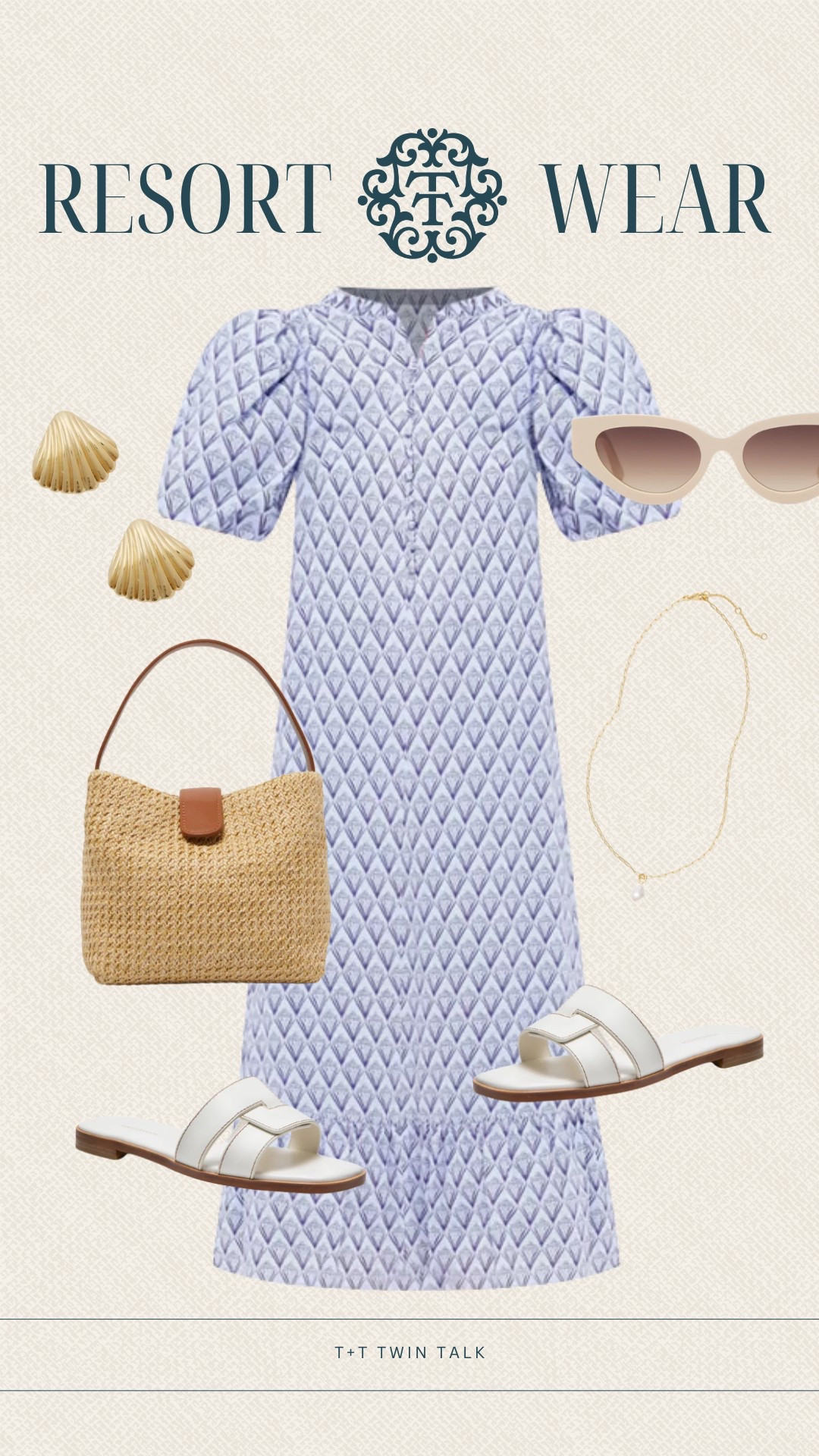 This resort wear look is perfect for beach walks and brunch! Loving the patterned blue dress from Tuckernuck!

#LTKOver40 #LTKSeasonal #LTKMidsize
