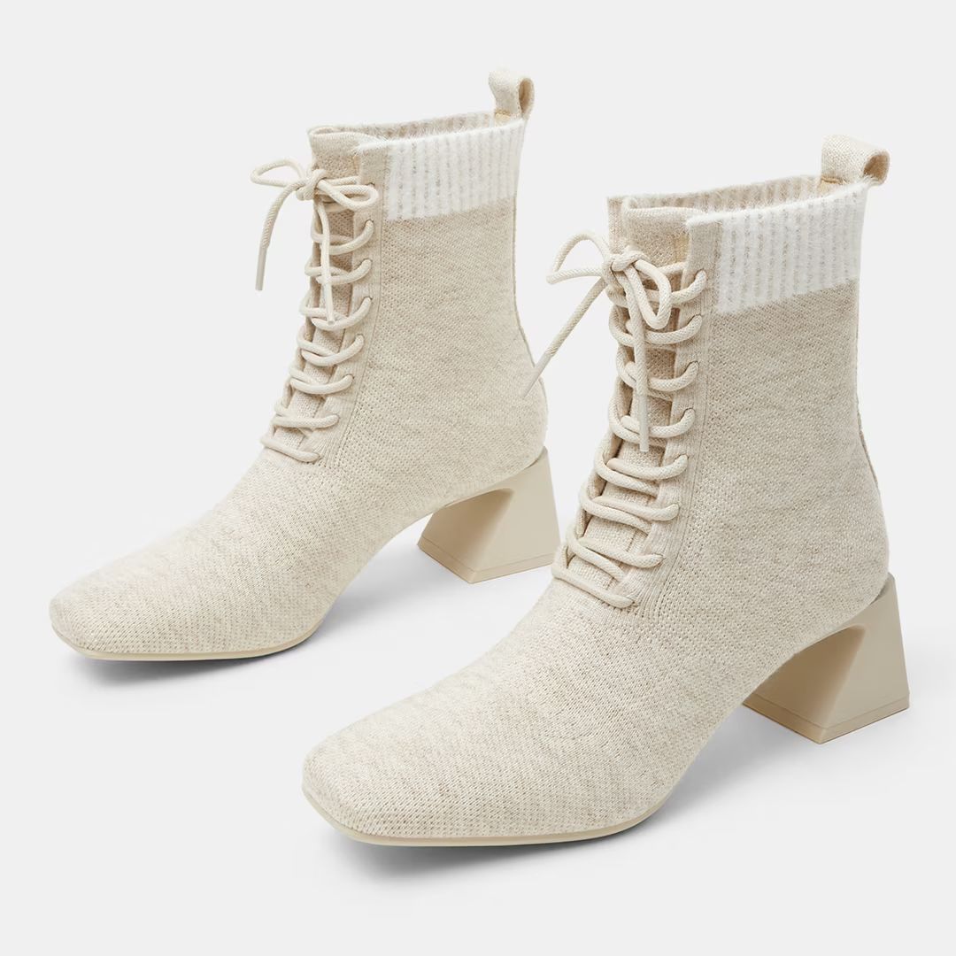 Square-Toe Lace-Up Heeled Boots | VIVAIA